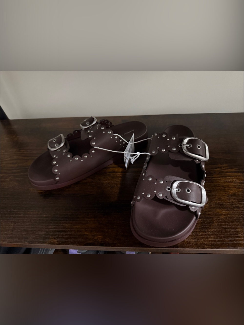 American Eagle Outfitters Plum Double-Buckle Studded Slide Sandals